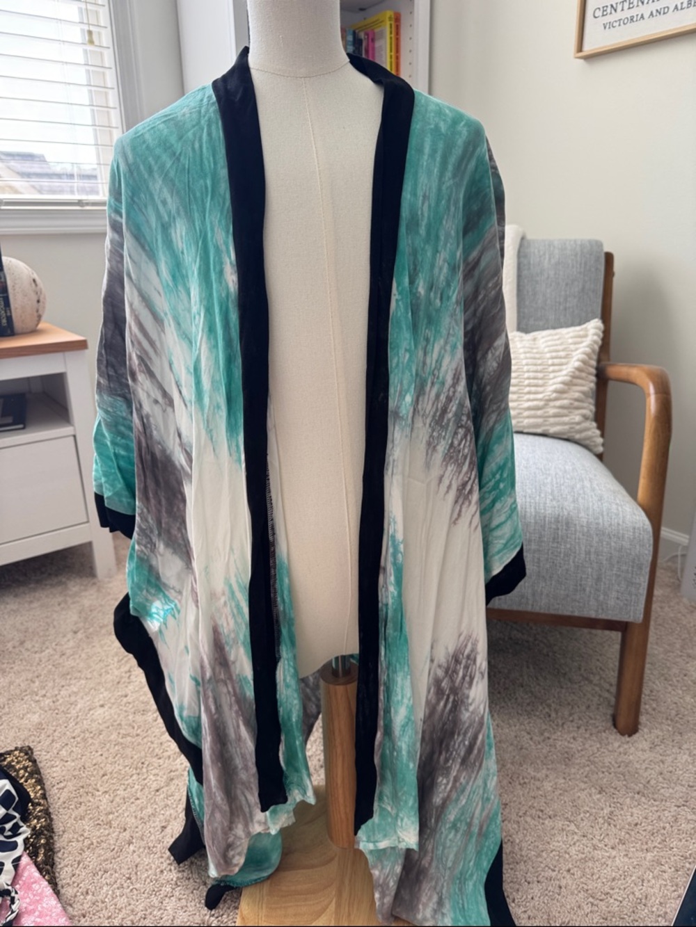 Gypsy Warrior Teal and Black Open-Front Kimono